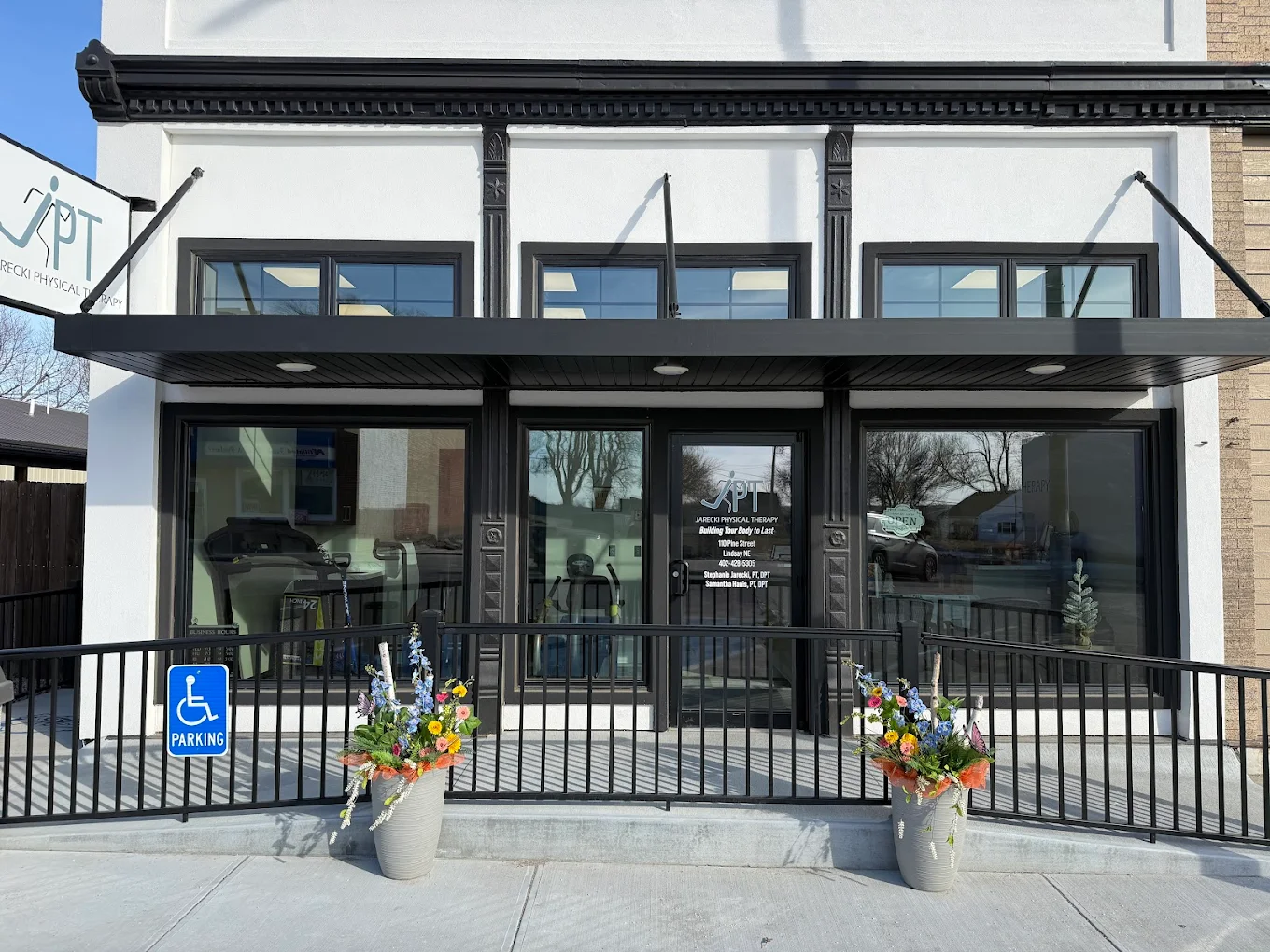 Jarecki Physical Therapy storefront on Pine Street in Lindsay, NE